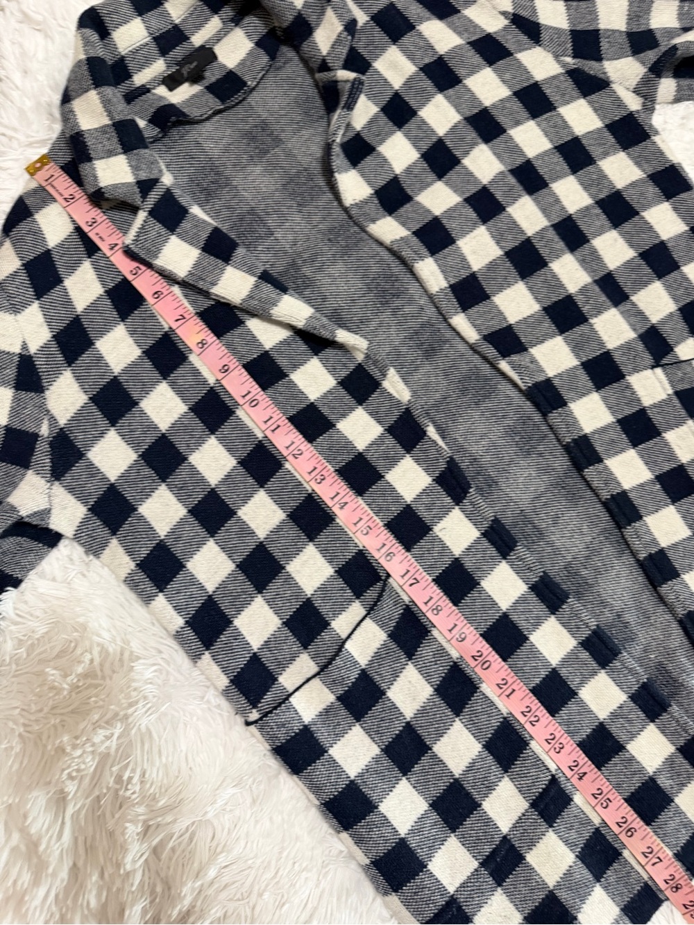 J. Crew | Sophie Gingham Navy Blue & White Merino Wool Blend Open Front Cardigan - Picture 7 of 10